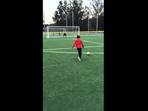 9 year old Dman taking free kicks outside of the box amazing shot and goal 